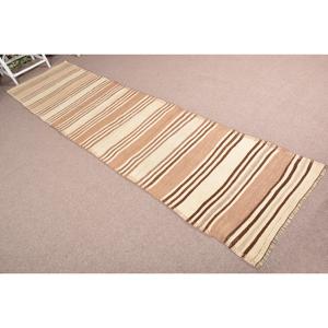 Tapis turc 2,9 x 10,9 pieds, tapis Kilim vintage, tapis en laine marron à motifs Paisley - Product Image 4