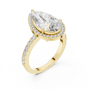 Bague de luxe en diamant de laboratoire taille poire 4 carats, sertie halo pavé, or jaune 18 carats plaqué rhodium, certifiée IGI, pour usage quotidien/soirée - Product Image 1