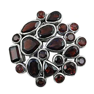 Women's Garnet Cluster Brooch Geometric Shape Silver 925 Silver Wedding Party Jewelry Clothing Accessory - Product Image 2
