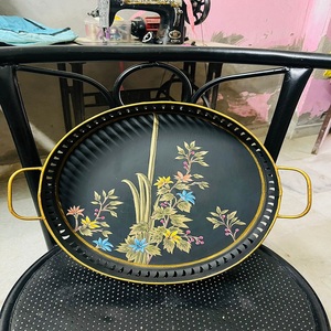 ของตกแต่งบ้านทำเองด้วยถาดไม้ทรงกลมทาสีด้วยมือที่สวยงามของเราพิมพ์ลายดอกไม้สีดำที่ไม่ได้ใช้งานสำหรับตกแต่งบ้าน - Product Image 1