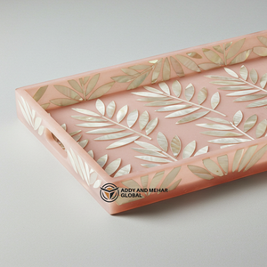 Proveedor Indio Ofrece Recipiente Rectangular de Resina de Lujo para Alimentos con Incrustaciones, Acabado Rosa Claro/Melocotón, Diseño de Hojas Botánicas, Reutilizable - Product Image 3