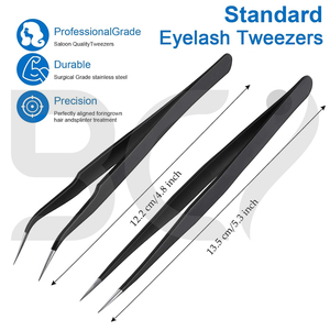 2 pièces de pinces d'extension de cils noires à pointe fine, droites et incurvées Outil de beauté de qualité supérieure pour l'extension de cils - Product Image 2