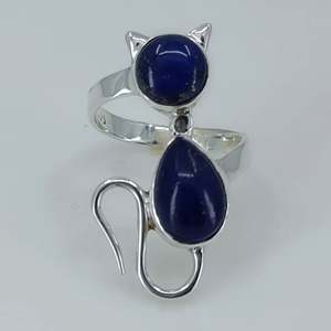 925 Sterling Silver Handmade Cat <b>Statement</b> <b>Ring</b> Lapis Lazuli Gemstone with Natural Blue Pear Shape Boho September Inlay Gift - Product Image 4