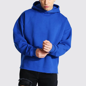 Royal Blue Oversized Boxy Fit 3d Puff Print No <b>String</b> With No Pockets <b>Hoodies</b> Heavyweight Men Cut Bottom Hoodie - Product Image 5