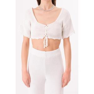 Kisa Kollu Onden Baglamali Orme Crop Ust - Blanco - Product Image 4