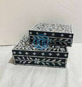 Premium Handmade Black <b>Floral</b> Inlay Decorative Box Set Luxury Pattern Organizer Modern Home Accessory New Design MOP <b>Boxes</b> - Product Image 1