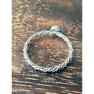Navajo Made Gemstone <b>Ring</b> <b>with</b> Turquoise & Sterling <b>Silver</b> Size 6.75 Rhodium Plated Rope Design Everyday Wear Wedding Suitable - Product Image 5