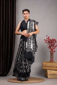 เสื้อส่าหรีผ้าฝ้ายมอลมัลนุ่มพิมพ์ลายสีดำพร้อมเสื้อดีไซน์ลวดลายขนาดเล็ก - Product Image 5