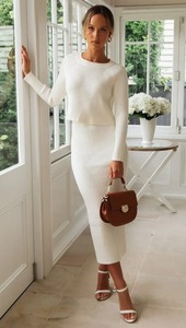 Knitted <b>Skirt</b> 2 Pieces Set <b>Women</b> Pullovers Sweater Crop Tops & Knitted Bodycon <b>Skirts</b> <b>Suits</b> Outfits Female Clothes - Product Image 2