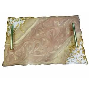 Plateau de service en acrylique rectangulaire transparent fait à la main avec poignées anti-éclaboussures en résine pour le service décoratif de café et de thé de l'hôtel - Product Image 1