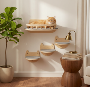 Arbre à chat rectangulaire moderne en bois massif avec hamac, design mural et fonction rétractable pour salon et extérieur - Product Image 4