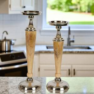 Juego impreso de madera de aluminio hecho a mano de oro de lujo 2 candelabros linternas tarros de velas para decoración de boda de Pascua hogar decorativo - Product Image 3