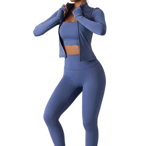 Conjunto de Yoga de 3 Piezas para Mujer, Transpirable y Ligero, con Cintura Elástica, Color Sólido, Logotipo Frontal, 100% Algodón, Servicio OEM Personalizable - Product Image 1