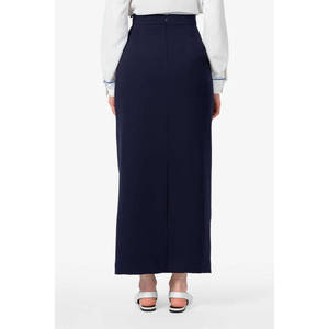 Jupe crayon bleu marine - Tricot satiné, style vintage pour femme de bureau avec volants - Product Image 4