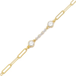 Round with Baguette Zircon Stone Design <b>Charm</b> Bracelet Turkish Handmade Gold Plated 925 Sterling Silver Jewelry for Party & Gift - Product Image 4