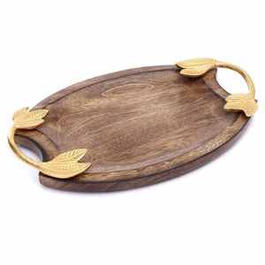 Bandeja de Servir Moderna de Madera con Patrón Horizontal y Asa para Hoteles y Ocasiones como Ramadán/Bodas - Product Image 1