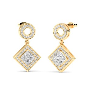 Pendientes de Diamantes Princess Halo de Diseño, 0.60 Ct, Diamantes Cultivados en Laboratorio en Platino, para Fiestas, de Lujo - Product Image 3