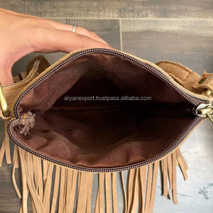 Sac à bandoulière en cuir suédé fait main Boho frange cuir de vachette femmes sac à main écologique en cuir véritable Hippie Chic sac perlé - Product Image 6