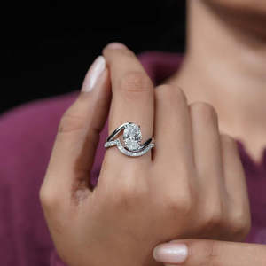 Oval Bypass Engagement <b>Ring</b> with Round Lab Grown <b>Diamond</b> Wedding Band <b>Diamond</b> <b>Rings</b> Collection - Product Image 6