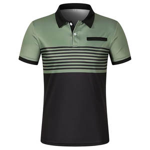 Polo en coton imprimé avec logo personnalisé pour hommes, couleur unie, respirant, tricoté, décontracté, ligne noire, col, grande taille - Product Image 5