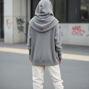 เสื้อฮู้ดผู้หญิงแฟชั่นผ้าผสมโพลีเอสเตอร์/คอตตอนคุณภาพสูง ทรงโอเวอร์ไซส์ แต่งผ้าริบ ด้านหน้าลำลอง สำหรับฤดูหนาว - Product Image 6