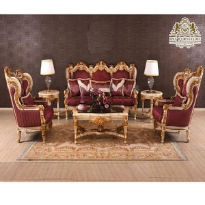 ชุดโซฟา5ที่นั่งแบบคลาสสิกพร้อมโต๊ะกาแฟทำจากไม้สักทันสมัยเฟอร์นิเจอร์ห้องนั่งเล่นแกะสลักด้วยมือ - Product Image 1