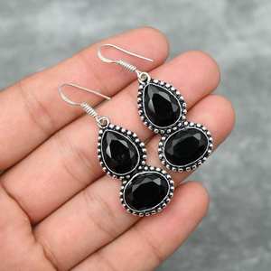 Black <b>Onyx</b> <b>Earrings</b> 925 Sterling Silver Handmade Jewelry Gemstone <b>Earrings</b> Gift For Her - Product Image 3