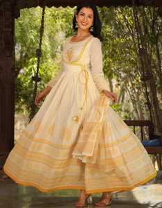 Robe indienne longue brodée avec imprimé bloc, costumes Anarkali pour mariage, beaux vêtements pour femmes Salwar Kameez, vente en gros - Product Image 5