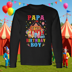 Maglietta a Maniche Lunghe per Festa di Compleanno a Tema Circo per Ragazzi, T-Shirt Promozionale per la Celebrazione del Papà - Product Image 3