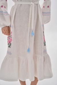 Robe longue brodée à manches courtes pour femmes 100% coton ivoire lin taille naturelle lavable décontracté - Product Image 4