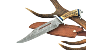 Vente en gros de couteau de chasse à pointe tombante personnalisé OEM/ODM de haute qualité fait à la main en acier Damas manche en corne 1 an de garantie pour - Product Image 2