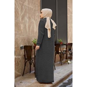 Conjunto de Cárdigan de Lana Antracita, Tejido, Corte Holgado, Estilo Casual Urbano con Decoración Plizada para Primavera, Otoño e Invierno - Product Image 3