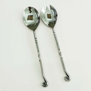 Cuillère en céramique blanche plaquée argent, Mini poignée cuillère fourchette ensemble de serveur de cuisine avec cuillère à soupe et fourchette à fruits ensemble de serveur à salade de brochet - Product Image 4