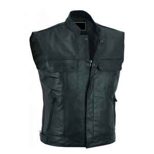 Premium nouveau Design noir en cuir véritable gilet sans manches vestes pour hommes respirant hiver vêtements d'extérieur fermeture éclair vente d'usine - Product Image 2
