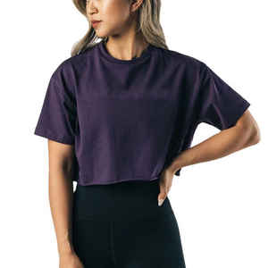 Camisetas cortas de algodón transpirables para mujer al por mayor, con logo frontal, ideales para entrenamiento - Product Image 3