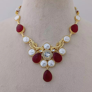 Regal Ruby Elegance Necklace Set Unique Teardrop <b>Stone</b> <b>Ornamentation</b> Customizable Design Fashion Jewelry Bulk Product - Product Image 1