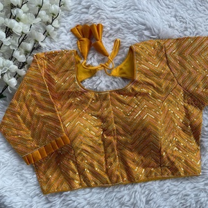 Blusa de trabajo de secuencia bordada Vintage para mujer, ropa de fiesta étnica de lujo de seda de Milán Lista de calidad de exportación India - Product Image 6