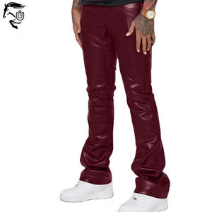 Nouveaux hommes en cuir PU Skinny Fit élastique mode pantalon moto pantalon bouton mouche mince Streetwear empilé Flare conception - Product Image 2