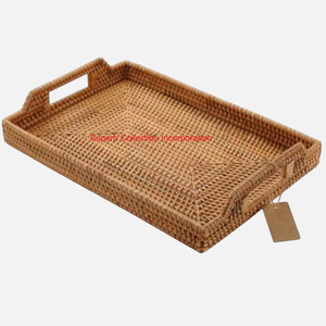 Plateau de service rond en rotin de conception fantaisie avec poignées plateau de rangement décoratif en osier pour la Table basse à la maison et l'organisation de la Table - Product Image 3