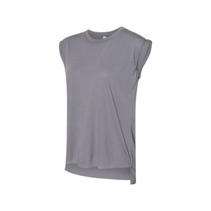 T-shirt ample à poignets roulés pour femmes T-shirt décontracté à ourlet haut-bas et à bord brut débardeur de sport pour femmes - Product Image 1