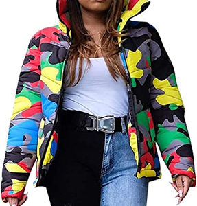Unisex Trendy Multi-Color <b>Camo</b> Turtleneck Puffer <b>Jacket</b> Custom Winter Rainbow Camouflage for Men Women Long Clothing Length - Product Image 3