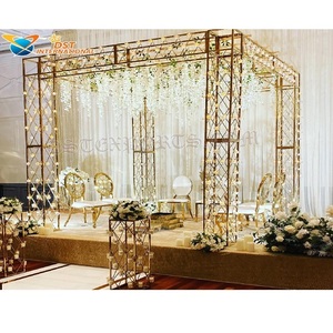 Romantic Modern Wedding Decor Portable Golden <b>Square</b> Metal Mandap Candlelit with Lights for USA Weddings CALIFORNIA FLORIDA - Product Image 1