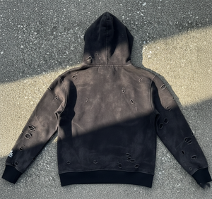 Sweat à capuche à fermeture éclair surdimensionné pour hommes, sérigraphié en détresse, poids lourd de 500 g/m² 100% coton, vente en gros sur mesure pour l'hiver - Product Image 2