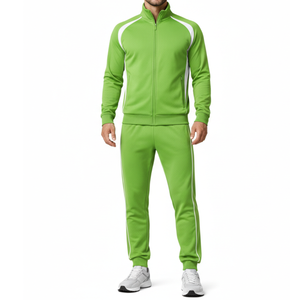 High Quality Lime <b>Green</b> Tracksuit <b>Men</b> White Side Stripe Sportswear Set 2 Piece Full Zip Athletic Wear Fitness Training <b>Suit</b> - Product Image 1
