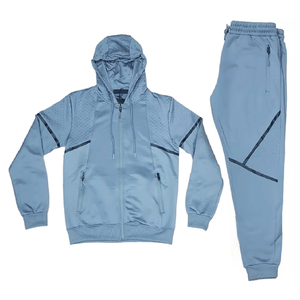 Conjunto de chándal de 2 piezas de poliéster con patrón sólido para hombre Sudadera con capucha y pantalones para correr para invierno - Product Image 4