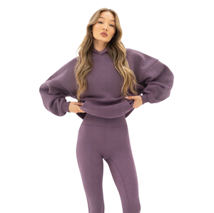 Sudadera Extra Grande para Mujer, 50% Algodón, 50% Poliéster, Color Ciruela, Estilo Urbano, Hombros Caídos, Corte Holgado, Moda de Invierno - Product Image 1