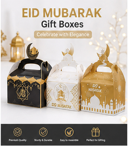 Custom <b>Ramadan</b> Mubarak Paper <b>Gift</b> <b>Box</b> with Handle Gold Foil Eid Mubarak Packaging for Candy and Chocolate Wholesale Packaging - Product Image 2
