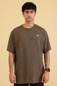 Camiseta de Cuello Redondo de Algodón Grueso para Hombre, de Lujo, Ajuste Holgado, Manga Corta, Color Marrón Sólido, Diseñada para Marcas de Ropa Privadas - Product Image 5