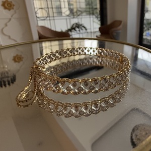 Élégant bracelet jonc en or 14K 18K avec diamant naturel taillé en brillant pour femme, cadeau certifié tiers en or blanc jaune - Product Image 4