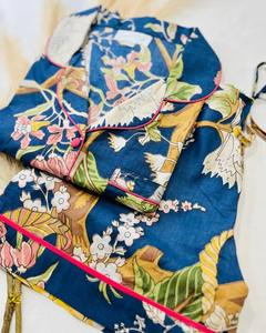 Conjunto de ropa de dormir de algodón sostenible para mujer Blue Blossom Pijamas cortos para verano Conjunto de dormir para mujer - Product Image 6